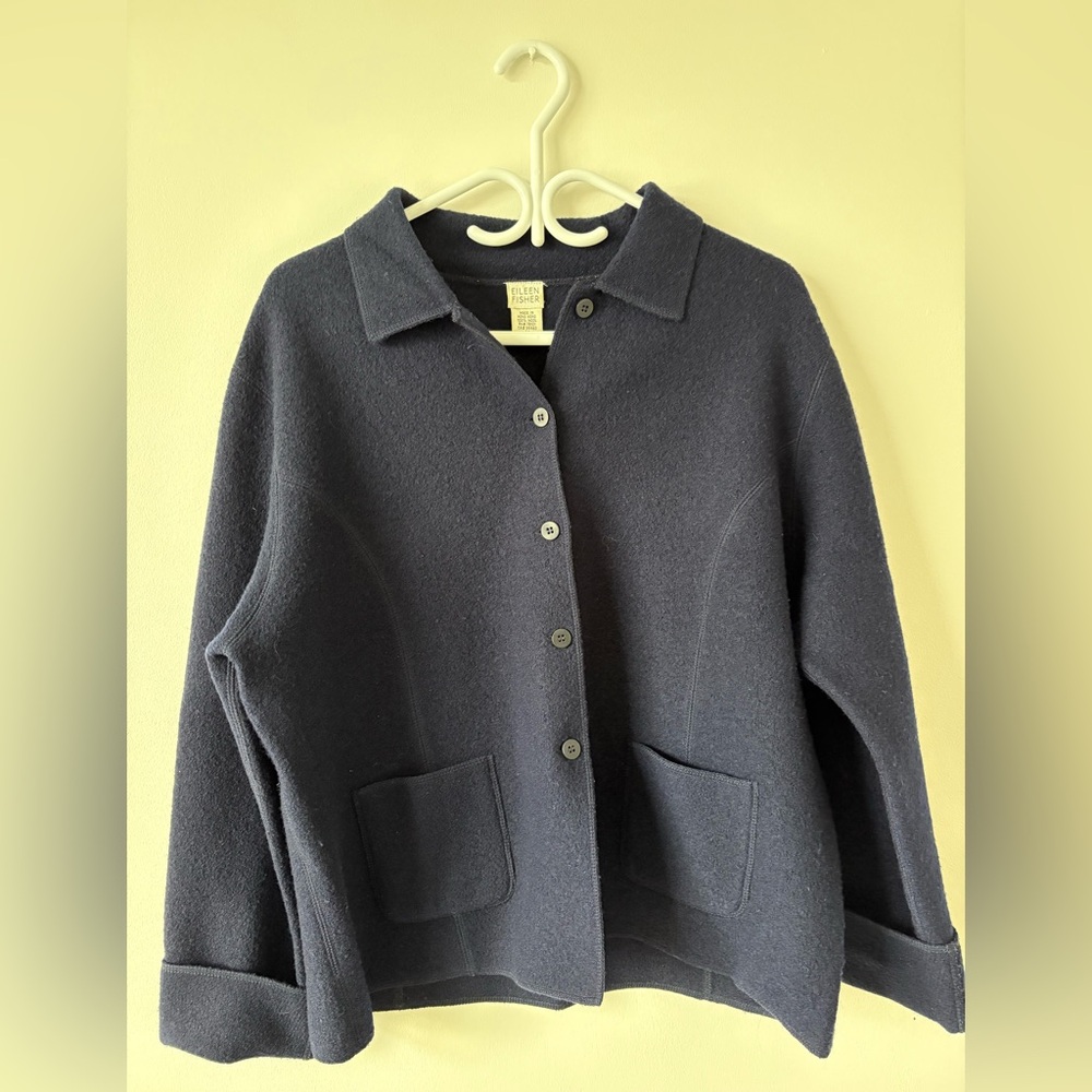 Eileen Fisher Dark Navy Wool Button-Front Pea Coat